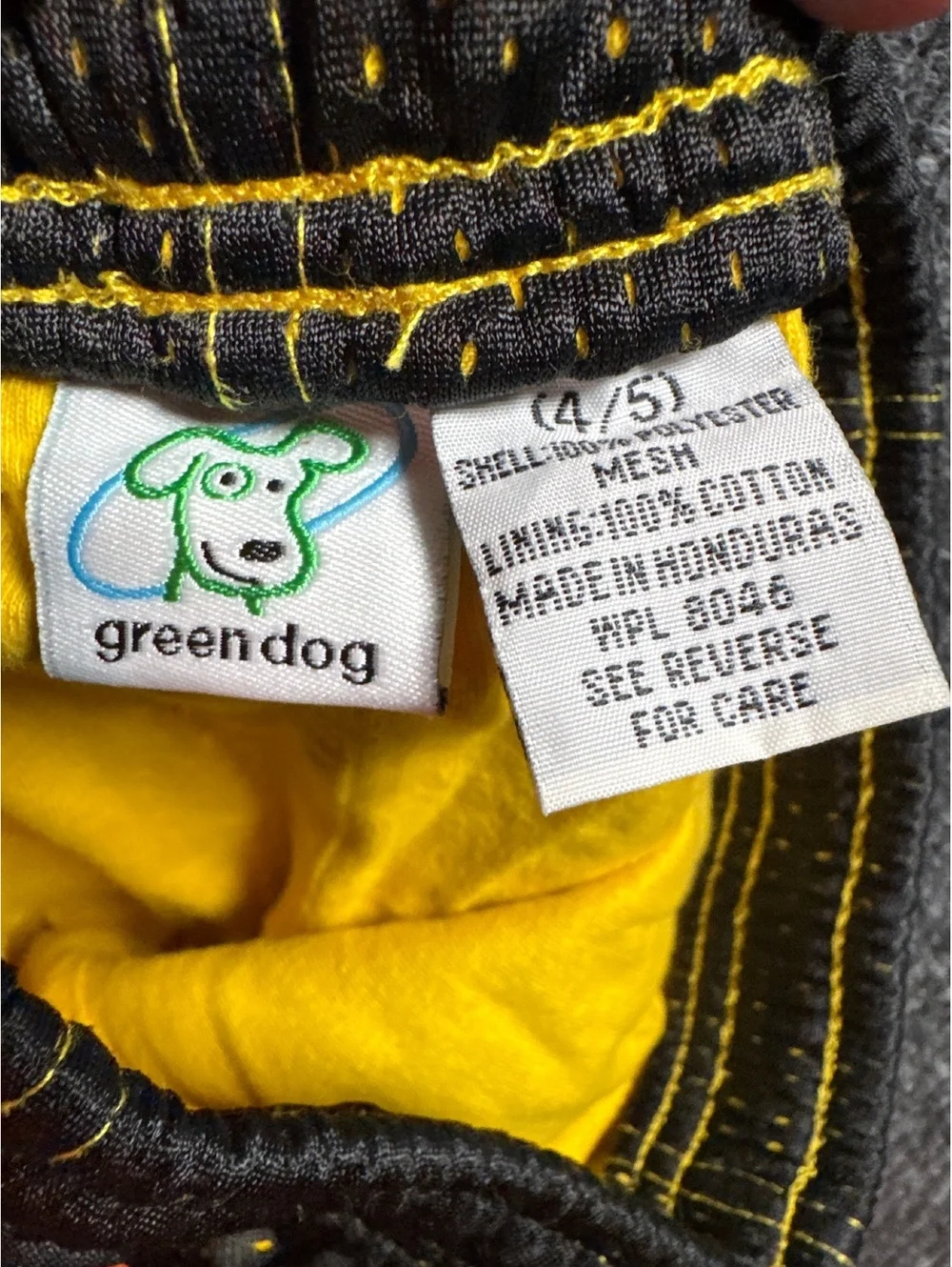 Green Dog Boys 4/5 Black Yellow Mesh Athletic Basketball Shorts Drawstring